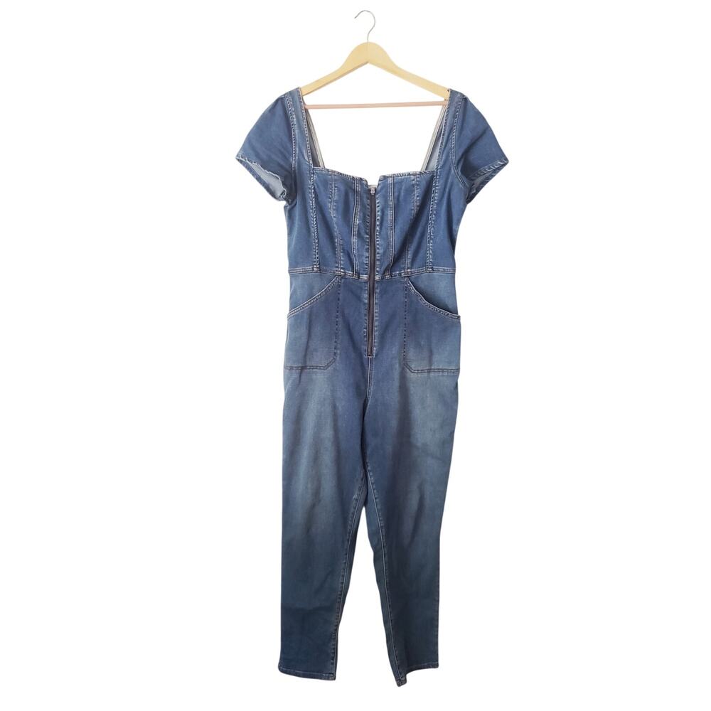 Free People CRVY Selena Denim Jumpsuit Size Large